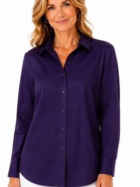 Chico's Deep Purple No-Iron Button Front Shirt Women’s Size 1 / US 8